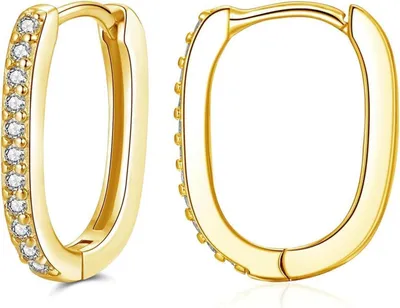 Produktbild von Josfeva Silber Creolen Ohrringe 925 Sterling Silber mit 5A Zirkonia U-Form Geometrisch Gold