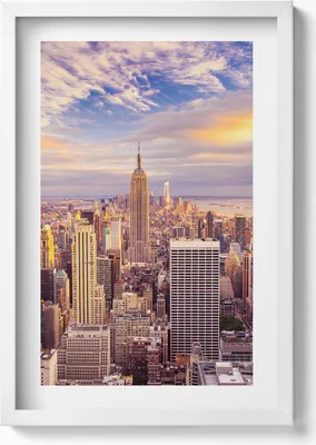 Produktbild von New Yorker Sonnenuntergang– Wandbild mit Rahmen – Gerahmtes Bild  – Wanddekoration – 40x60 cm – Weiß