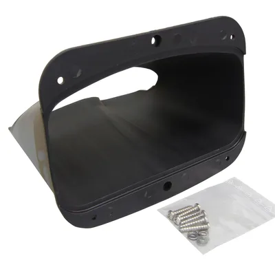 A black plastic garden shredder part with screws in a plastic bag.