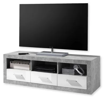 Produktbild von STONE Kommode mit Schubladen in Beton Optik, Weiß Hochglanz - Moderne Kommode mi