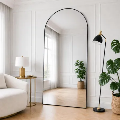 Immagine prodotto di Specchio a figura intera, 171x76 cm, specchio da terra, cornice in alluminio nero, vetro HD resistente agli urti