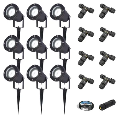 Image de HOFTRONIC - Spots de jardin à piquet 4W 345lm 6500K IP65 Noir 9 pièces Avec matériel d'installation (Câble & connecteur)