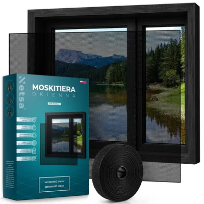Obrázek produktu pro Netsa | Okenní Síť Proti Hmyzu 130x150 cm Černá – Síť Do Okna Proti Hmyzu – Zastřihnutelná Se Samolepicím Suchým Zipem