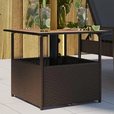 Produktbild von Gartentisch Balkontisch Campingtisch Terrassentisch Esstisch Buffettisch mit Schirmloch Braun 55x55x46,5 cm Poly Rattan