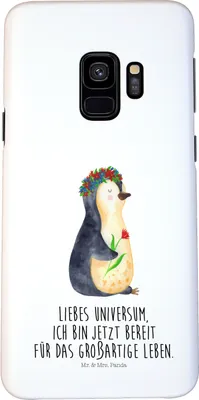Produktbild von Mr. & Mrs. Panda Samsung Galaxy S9 Handyhülle Pinguin Blumen - Weiß - Geschenk, Wünsche, Smartphone Hülle, Motivation, Positiv, Cover, Handy Schutzhülle, Geschenkidee
