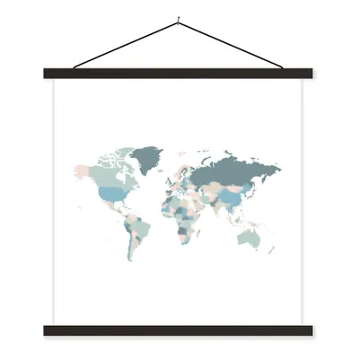 Obrázok produktu pre MuchoWow® Textilný plagát - Mapa sveta - Modrá - Farby - 90x90cm - S čiernymi lamelami