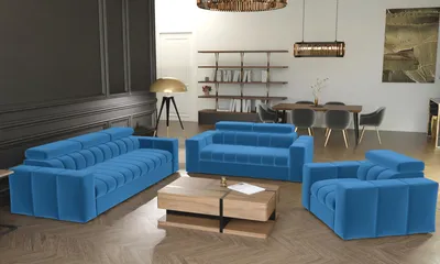 Obrázok produktu pre Furmeb24 Kenno 3+2+1 Lounge-Set Mit Schlaffunktion Blau