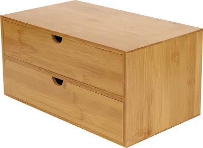 Image de Organiseur de bureau avec 2 tiroirs Boîte de rangement en bambou 33x19x16cm (marron) pour bureau Chambre d'enfant Bureau