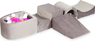 Produktbild von Schaumstoffspielplatz mit Brücke und Pool Micro Velvet lila + 100 Bälle: lila, rosa, gelb, weiß, transparent