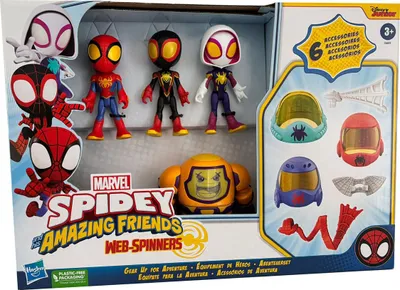 A toy box containing Spidey and Amazing Friends figures and accessories.