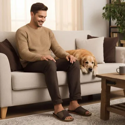 Obrázok produktu pre Pánske hnedé celokožené papuče ADRIAN