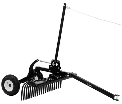 Produktbild von Landschaftsrechen - 122 cm Anhänge-Rasenrechen für ATV und Rasentraktor - 24 Stahlzinken - Höhenverstellbar - Armeegrün
