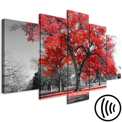Produktbild von Akustikbild Blumen Baum 200x100 cm Bilder Akustikschaum Hochleistungsschallabsorber Schallschutz Leinwand 5 tlg Wandbild Raumakustik Schalldämmung Bäume Natur c-B-0445-b-n