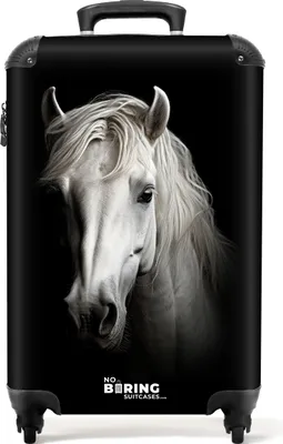 Produktbild von NoBoringSuitcases.com Handgepäck Koffer 55x40x20 cm, Tiere auf schwarzem Hintergrund: Weißes Pferd, 36L