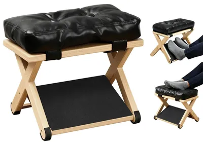 Image de Elzusha - Repose-pieds ergonomique en bois 2 en 1, noir - Pour le bureau et la maison