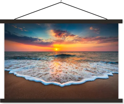 Produktbild von MuchoWow® Textilposter Strand - Meer - Sonnenuntergang 120x80 cm mit schwarzem Rahmen - Wanddeko