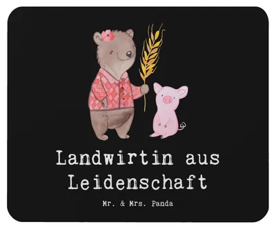 Produktbild von Mr. & Mrs. Panda Mouse Pad Landwirtin Leidenschaft - Schwarz - Geschenk, Mousepad, Lustig, Bauernhof, pc mausunterlage, Witzig, Mauspad, laptop, Spruch, computermatte
