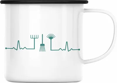 Produktbild von Trendation - Herzschlag Gärtner Emaille Tasse mit Spruch Garten Hobbygärtner Geschenk Lustig Gärtnerin Geschenkidee (Schwarz)