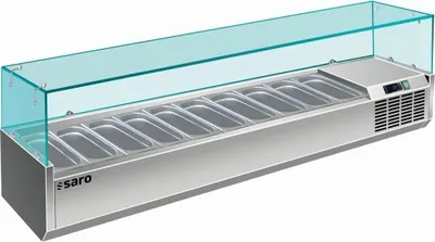 Produktbild von SARO Kühlaufsatz - 1/4 GN. Modell VRX 2000/330 Aufsatzkühlvitrine, Kühlaufsatz, Aufsatzvitrine, GN-Einlass, Glas, für Pizzatisch, Pizzeria, Imbiss, Mensa, Kühlen, Zubereiten, Vorbereiten