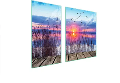 Immagine prodotto di Piastre copri fornelli 2 pezzi 90x52 copertura piano cottura in Vetroceramica tagliere in vetro paesaggio sole