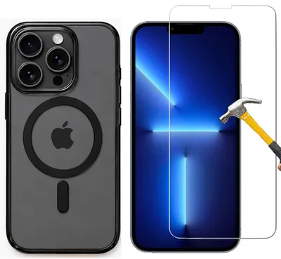 Produktbild von 2in1 Schutzglas + Schutzhülle für iPhone 13 pro mit Kameraschutz Magnetisch für MagSafe Ladegerät Panzerglas Hülle Cover Silikonhülle 13pro Schwarz