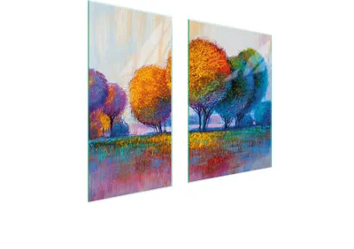 Produktbild von Herdabdeckplatten 2 teilig 75x52 Glaskeramikkochfeld Abdeckung Glas Schneidebrett Bäume Bunt