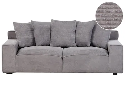 Zdjęcie produktu dla BELIANI Sofa 3-osobowa ciemnoszara tapicerowana sztruksowa poduszki niskie oparcie grube siedzisko retro design