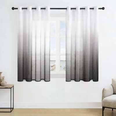 Immagine prodotto di Set di tende in voile effetto lino, 160 cm, 2 pezzi, bianco e nero, modello corto, per soggiorno, camera dei bambini, porta finestra