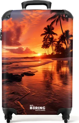 Produktbild von NoBoringSuitcases.com® Koffer Handgepäck Trolley Rollkoffer Kleine Reisekoffer mit 4 Rollen - Palmen bei Sonnenuntergang - Cabin Size < 55x40x23 cm & 55x40x20 cm - Fotokoffer - Kabinenkoffer - BoardgepäckHandgepäck Koffer 55x35x20 cm, 36L,