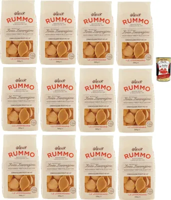 Produktbild von Rummo Conchiglioni Rigati N°147 12×500g – Bronze gezogen, Lenta Lavorazione, große Muschelnudeln zum Füllen & Überbacken, Premium Pasta aus Italien, bissfest & kochstabil + Italian Gourmet polpa