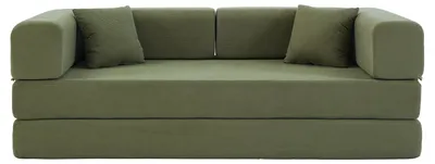 Produktbild von Klappbares Schlafsofa mit zylindrischem Kissen - 3-Sitzer, Grün - Cordstoff mit hochdichtem Schaumstoff - Keine Montage erforderlich