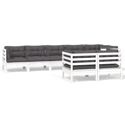 Produktbild von 8-tlg. Garten-Lounge-Set mit Kissen Weiß Kiefer Massivholz