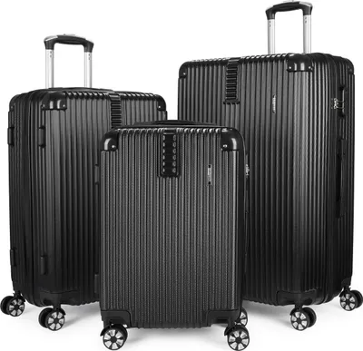 Image de BRUBAKER Set de valises London - Set de 3 valises de voyage avec bagage à main - Valise rigide avec serrure à combinaison, 4 roulettes, set, noir