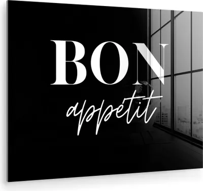 Produktbild von MuchoWow Glasbilder - Bilder auf Wandbild - Foto auf Glas Guten Appetit - Zitat - Schwarz - Zitat 80x60 cm Wanddekoration aus Glas - Acrylglasbild - Acrylbilder - Wanddekorationen