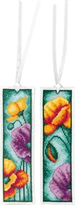 Immagine prodotto di Vervaco segnalibro per ricamo a punto croce "Papaveri" set di 2, schema di conteggio, 6x20cm
