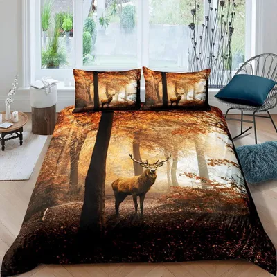 Obrázok produktu pre Sada posteľnej bielizne 155x220 cm, hnedá, s motívom jeleňa, vyrobená z mikrovlákna, priedušná
