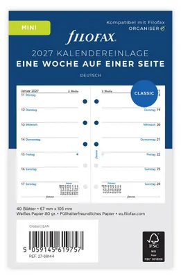 Produktbild von FILOFAX Kalendereinlage 2027 - MINI - 1 Woche = 1 Seiten - weiss - deutsch