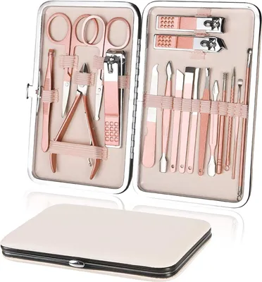 Produktbild von 18-teiliges Roségold Maniküre- und Pediküre-Set – Professionelle Nagelpflege für Zuhause und Reisen, aus hochwertigem Edelstahl!