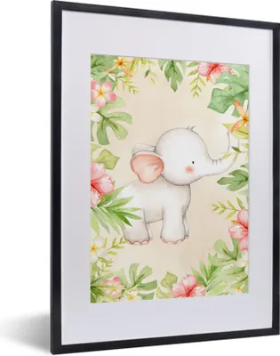 Produktbild von MuchoWow® MuchoWow® Gerahmtes Poster Elefant - Dschungel - Aquarell 30x40 cm - Poster mit zchwarzem Bilderrahmen - Wandposter Schlafzimmer