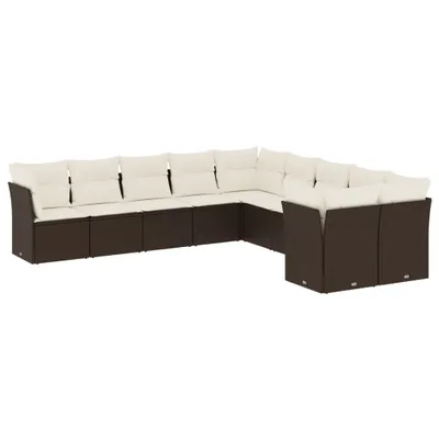 Produktbild von vidaXL 10-tlg. Garten-Sofagarnitur mit Kissen Braun Poly Rattan