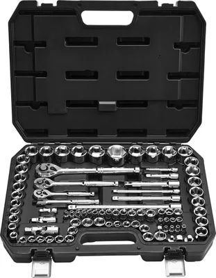 Immagine prodotto di Set di chiavi a bussola, 86 pezzi, set di chiavi a bussola e cricchetto da 9,5, 6,4 e 12,7 mm, SAE e metrico, kit di attrezzi meccanici con chiave a cricchetto, accessori e custodia, acciaio legato CR-V, per riparazioni auto