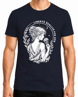 Imagen del producto de Camiseta para hombre, estilo vintage, con estampado "Liberté Égalité Fraternité Frau Blume", color azul marino, talla 3XL