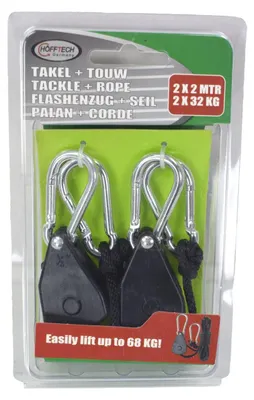 Produktbild von Handflaschenzug 2x 32kg Flaschenzug 2x 2m Kunststoffseil Garage, Camping, Garten