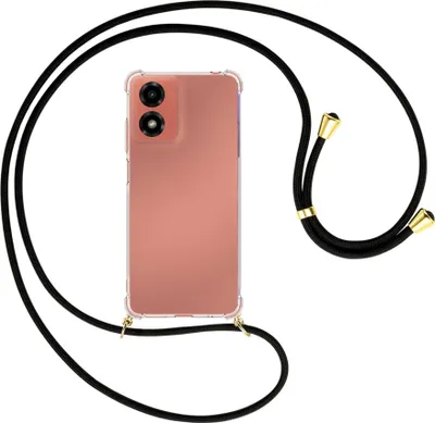Produktbild von Handykette Backcover-Schutzhülle mit Band (Metall goldfarben) für Motorola Moto G04 / G04s - schwarz
