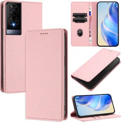 Produktbild von Litchi Leder Handyhülle für TCL 50 XE 5G Wallet Kartenfächer Standfunktion Hülle Pink