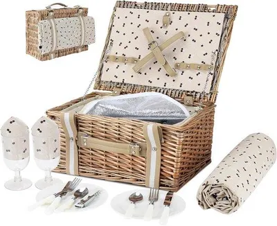 Produktbild von Picknickkorb-Set – Aus Weidwerk – Für Mahlzeiten im Freien – Isolierter Kühlfach – Für 2 Personen – Natürliches Material
