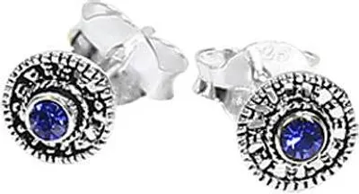 Produktbild von Paar 925 Sterling Silber Keltische Gothic Ohrstecker Raida Blauer Kristall 7044