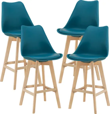 Produktbild von Barhocker Lublin 4er Set Barstuhl mit Rückenlehne Bistrohocker Set 4 Teilig Gepolstert Türkis [en.casa]