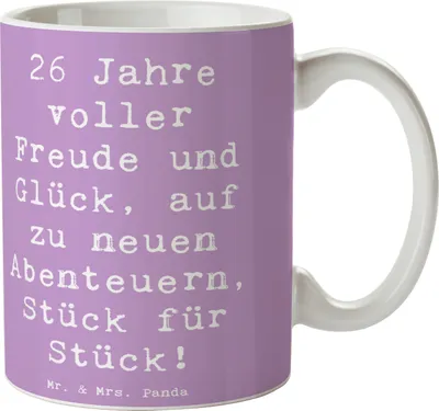 Produktbild von Mr. & Mrs. Panda Teetasse Spruch 26. Geburtstag Abenteuer - Lavendeltraum - Geschenk, Glück, Tasse, 26 Jahre, Alter, Happy Birthday, besondere Anlässe, Kaffeebecher