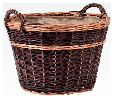 Produktbild von Premium Kaminholzkorb aus ungeschälter Weide - Kaminholzaufbewahrung mit Tragegriffen - Kaminholztasche mit Juteeinlage - 50 x 50 x 34 cm - Zweifarbig
